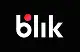 Minimalistyczne logo z napisem „blik” wykonanym pogrubioną białą czcionką na czarnym tle, z czerwonym okręgiem z gradientem nad literą „b”.